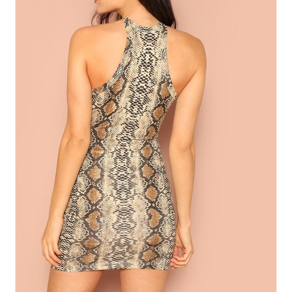 Snakeskin Print Halter Bodycon Mini Dress - Picture 2 of 6